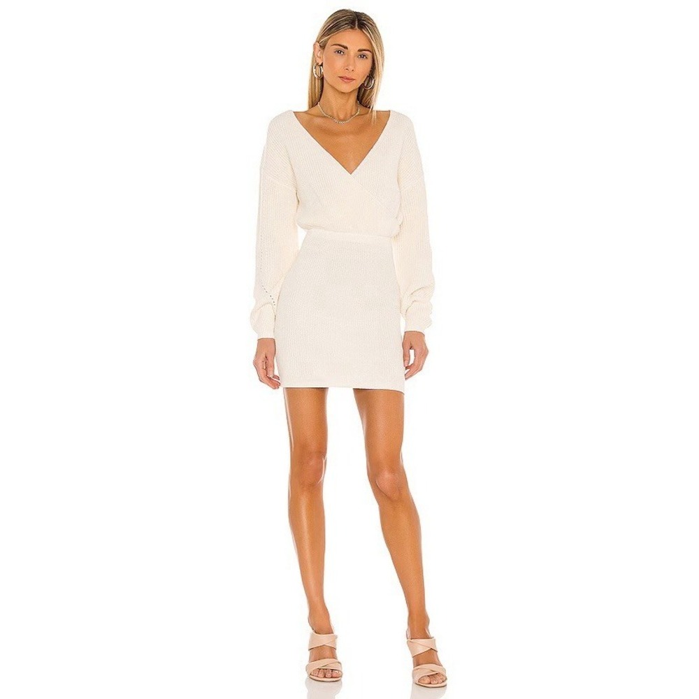 Tularosa Revolve Cream Sweater Knit‎ Mia Surplice Mini Dress Medium